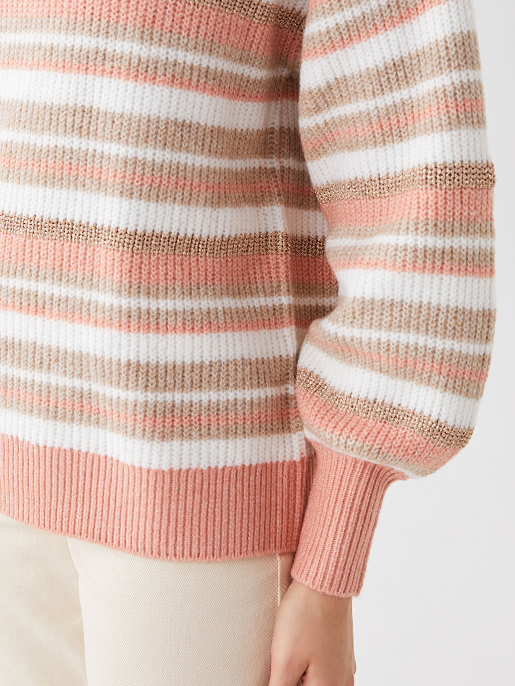 LCWAIKIKI Basic Halber Rollkragen Gestreift Langarm Damen Strickpullover -W33651Z8-FJH