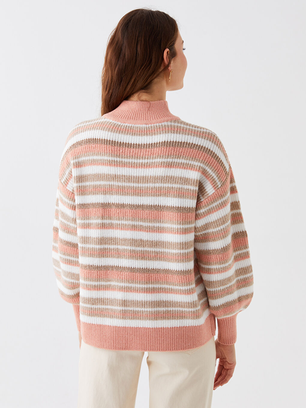 LCWAIKIKI Basic Halber Rollkragen Gestreift Langarm Damen Strickpullover -W33651Z8-FJH