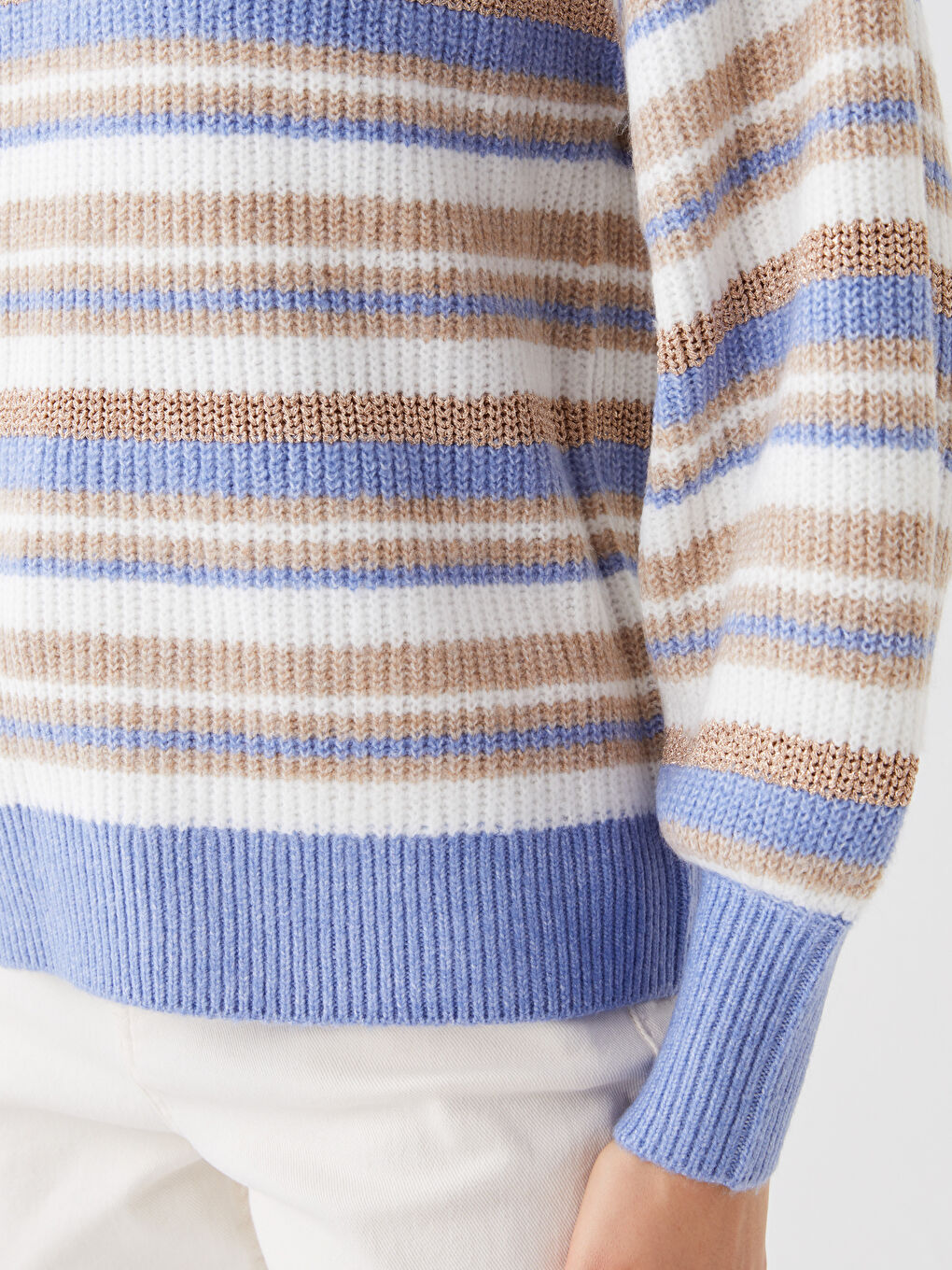 LCWAIKIKI Basic Half Turtleneck Striped Long Sleeve Women's Knitwear Sweater -W33651Z8-V1N