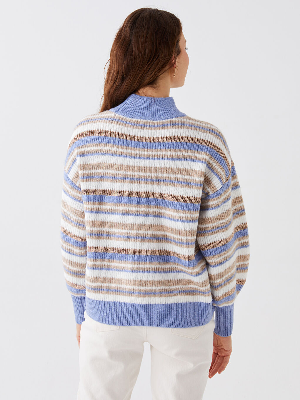 LCWAIKIKI Basic Half Turtleneck Striped Long Sleeve Women's Knitwear Sweater -W33651Z8-V1N