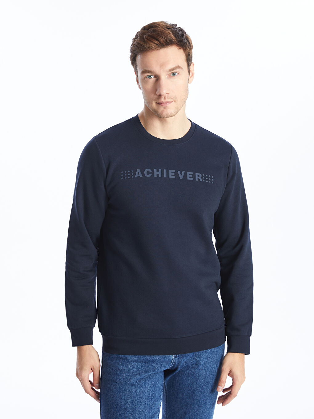 Crew Neck Printed Men's Thick Sweatshirt-1