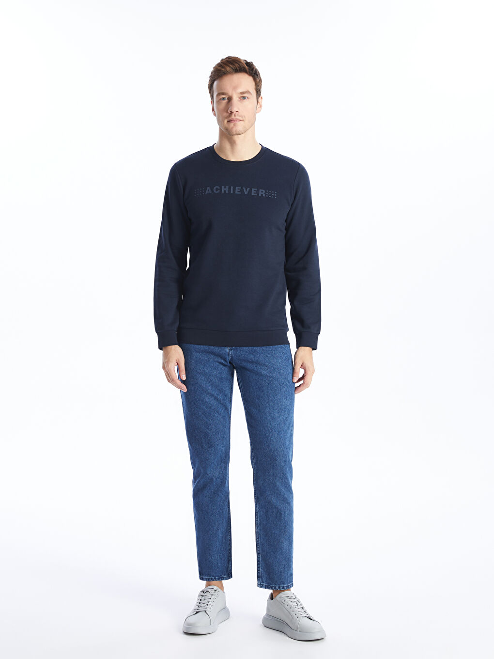 Crew Neck Printed Men's Thick Sweatshirt-2