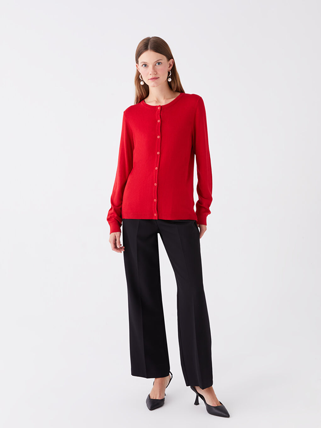 Jednostavni ženski trikotažni kardigan okruglog izreza dugih rukava-2