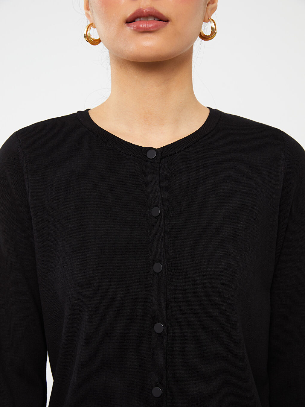 LCWAIKIKI Basic Rundhalsausschnitt Schlicht Langarm Strickjacke für Damen -W33677Z8-CVL