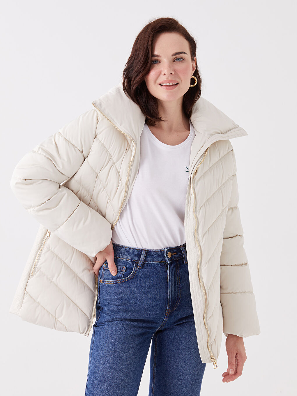 LCW Grace Turtle Neck Regular Long Sleeve Women's Puffer -W33684Z8-VAT