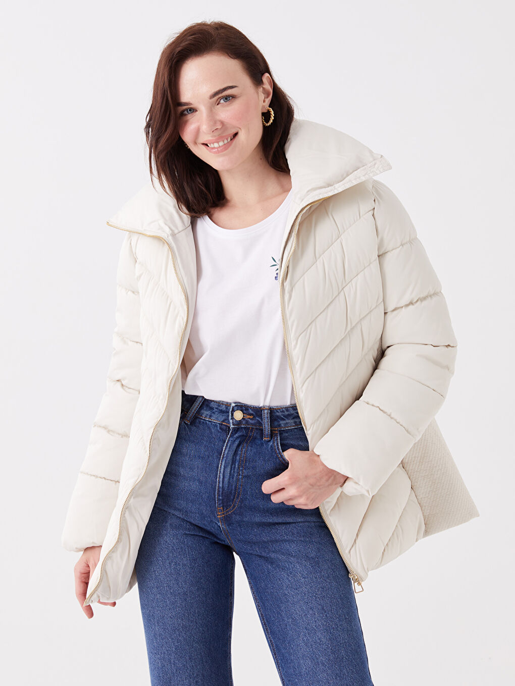 LCW Grace Turtle Neck Regular Long Sleeve Women's Puffer -W33684Z8-VAT