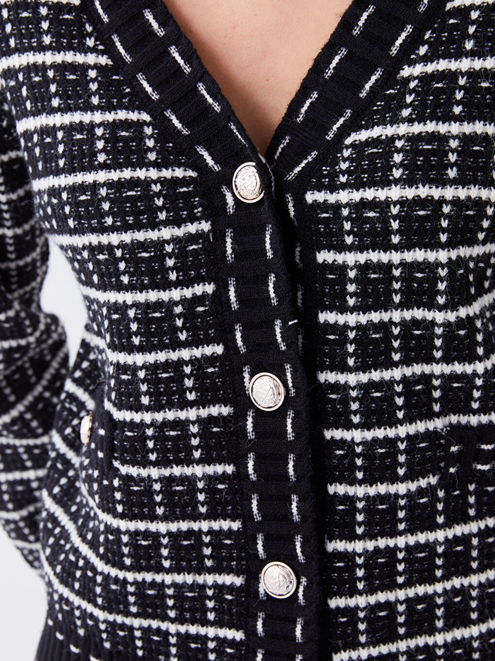 V Neck Patterned Women's Knitwear Cardigan-3