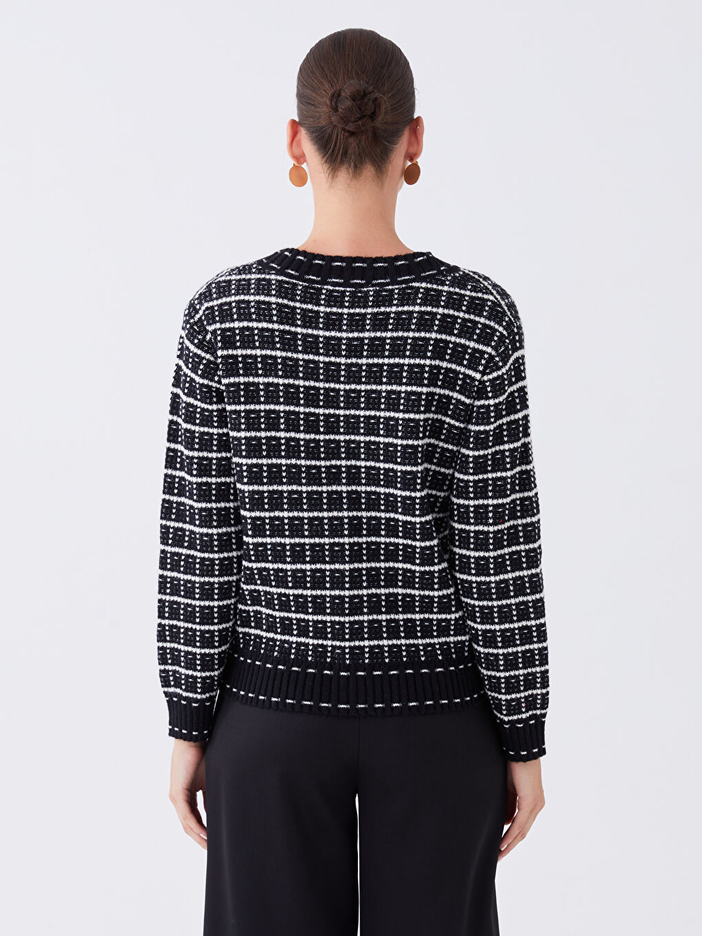 V Neck Patterned Women's Knitwear Cardigan-4