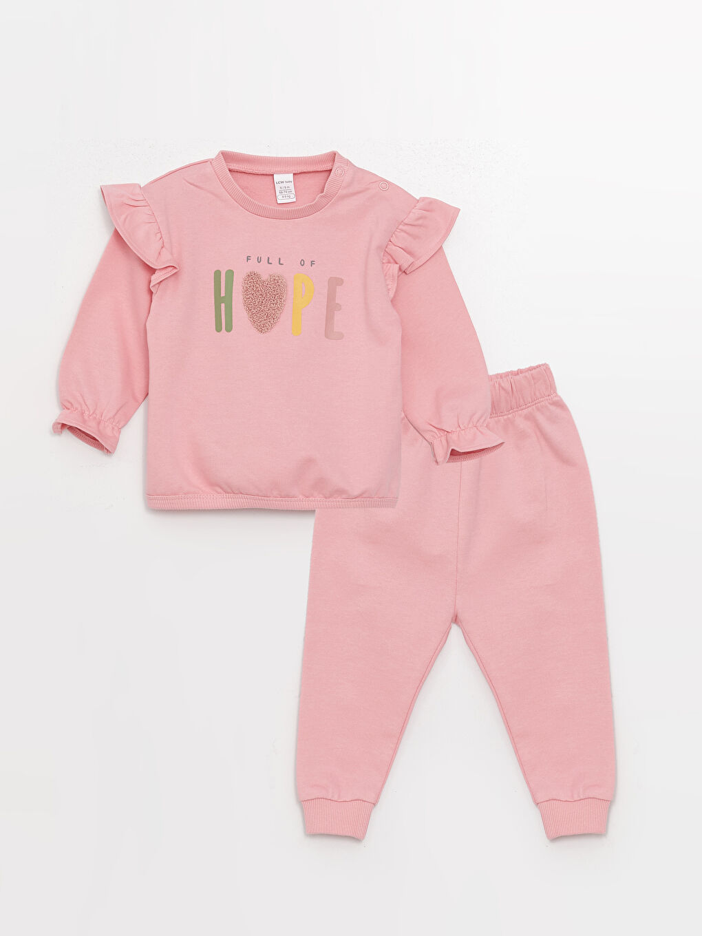 LCW baby Pembe Bisiklet Yaka Uzun Kollu Kız Bebek Sweatshirt ve Eşofman Alt 2'li Takım