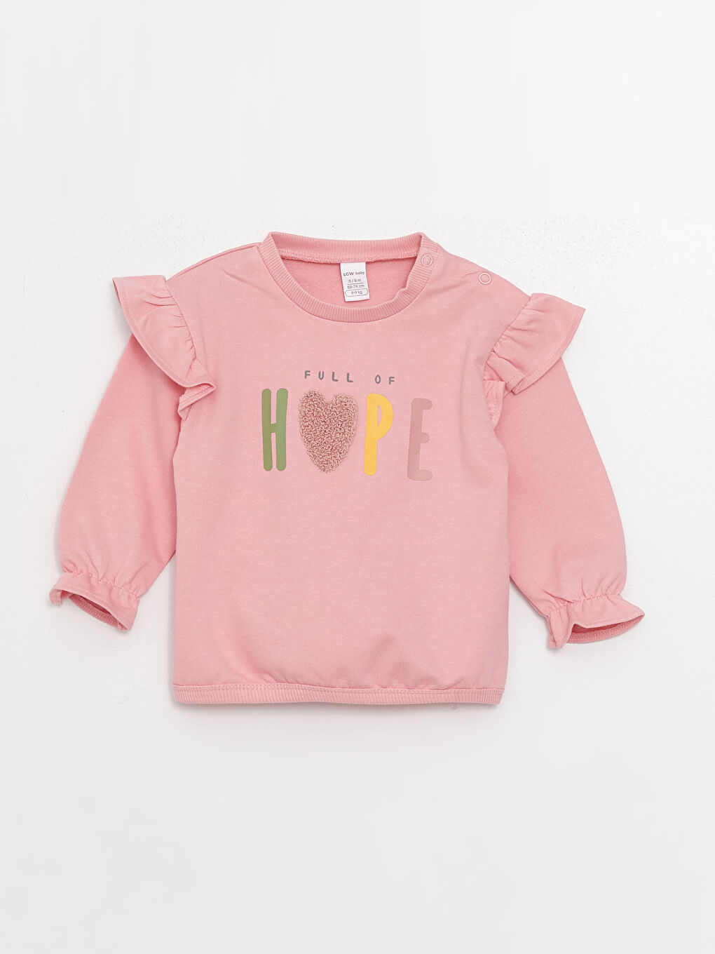 LCW baby Pembe Bisiklet Yaka Uzun Kollu Kız Bebek Sweatshirt ve Eşofman Alt 2'li Takım - 1