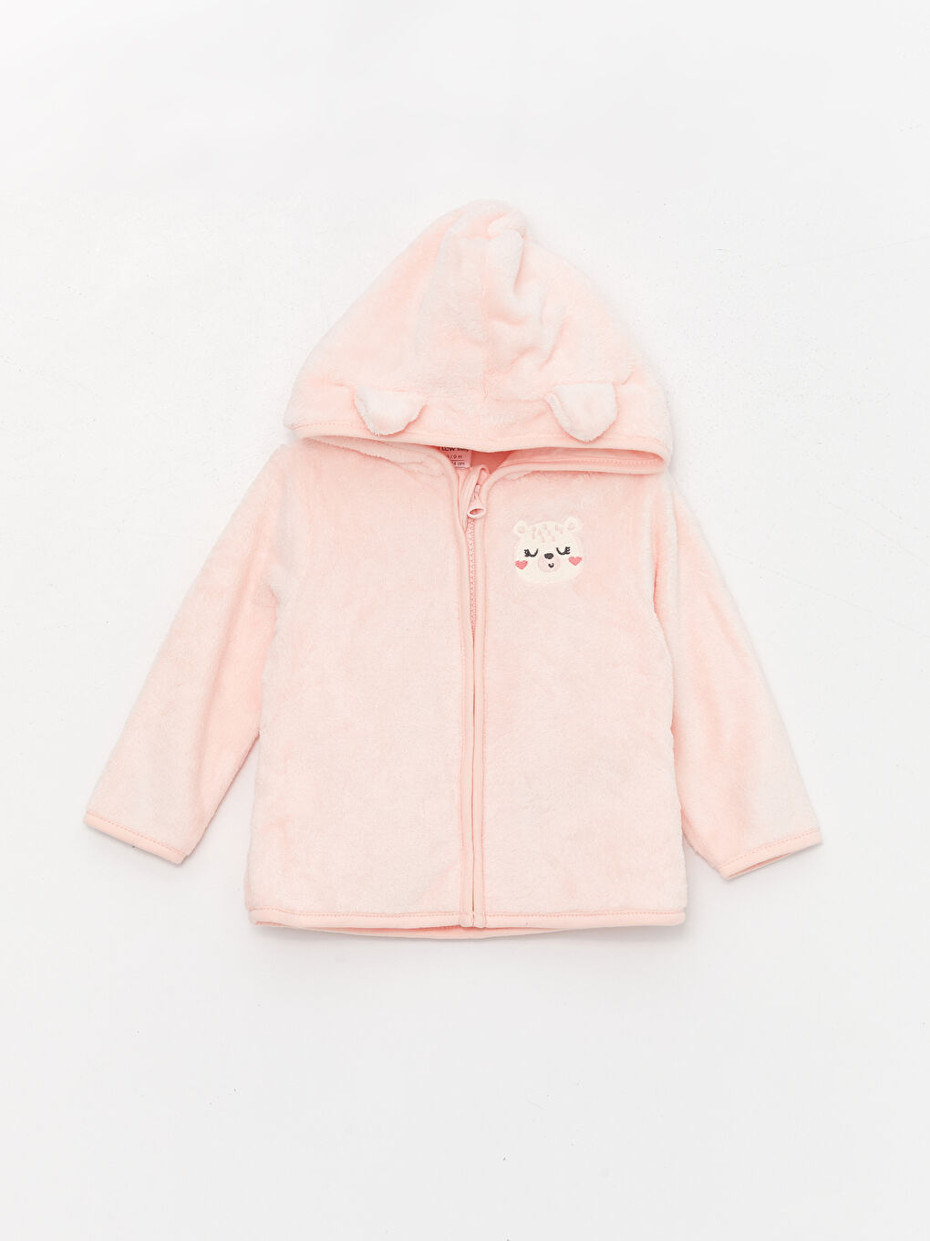 LCW baby Açık Pembe Kapüşonlu Uzun Kollu Kız Bebek Fermuarlı Sweatshirt ve Pantolon 2'li - 1