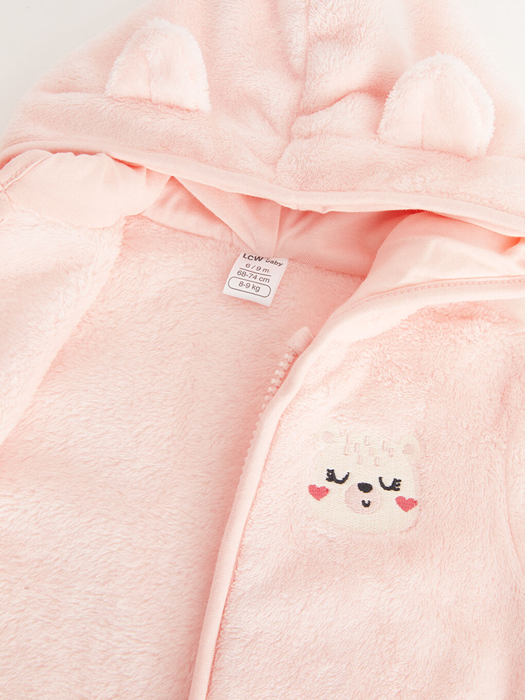 LCW baby Açık Pembe Kapüşonlu Uzun Kollu Kız Bebek Fermuarlı Sweatshirt ve Pantolon 2'li - 5