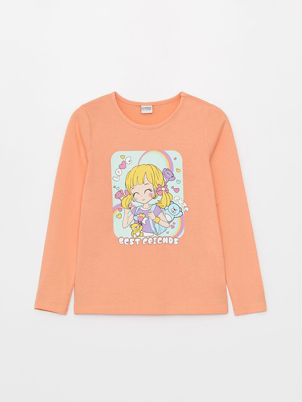 تيشيرت كم طويل مطبوع بياقة دائرية للبنات