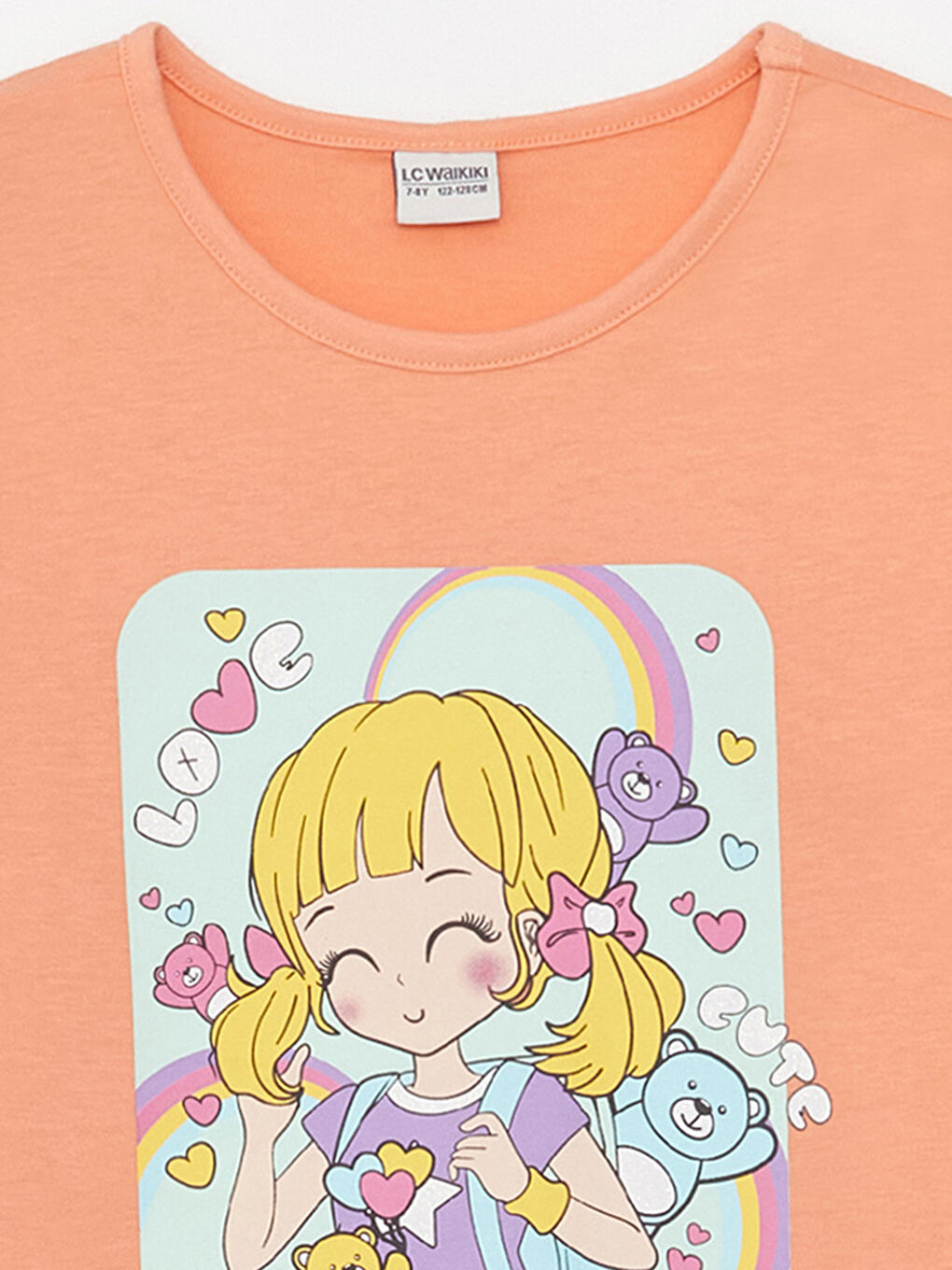 تيشيرت كم طويل مطبوع بياقة دائرية للبنات-2