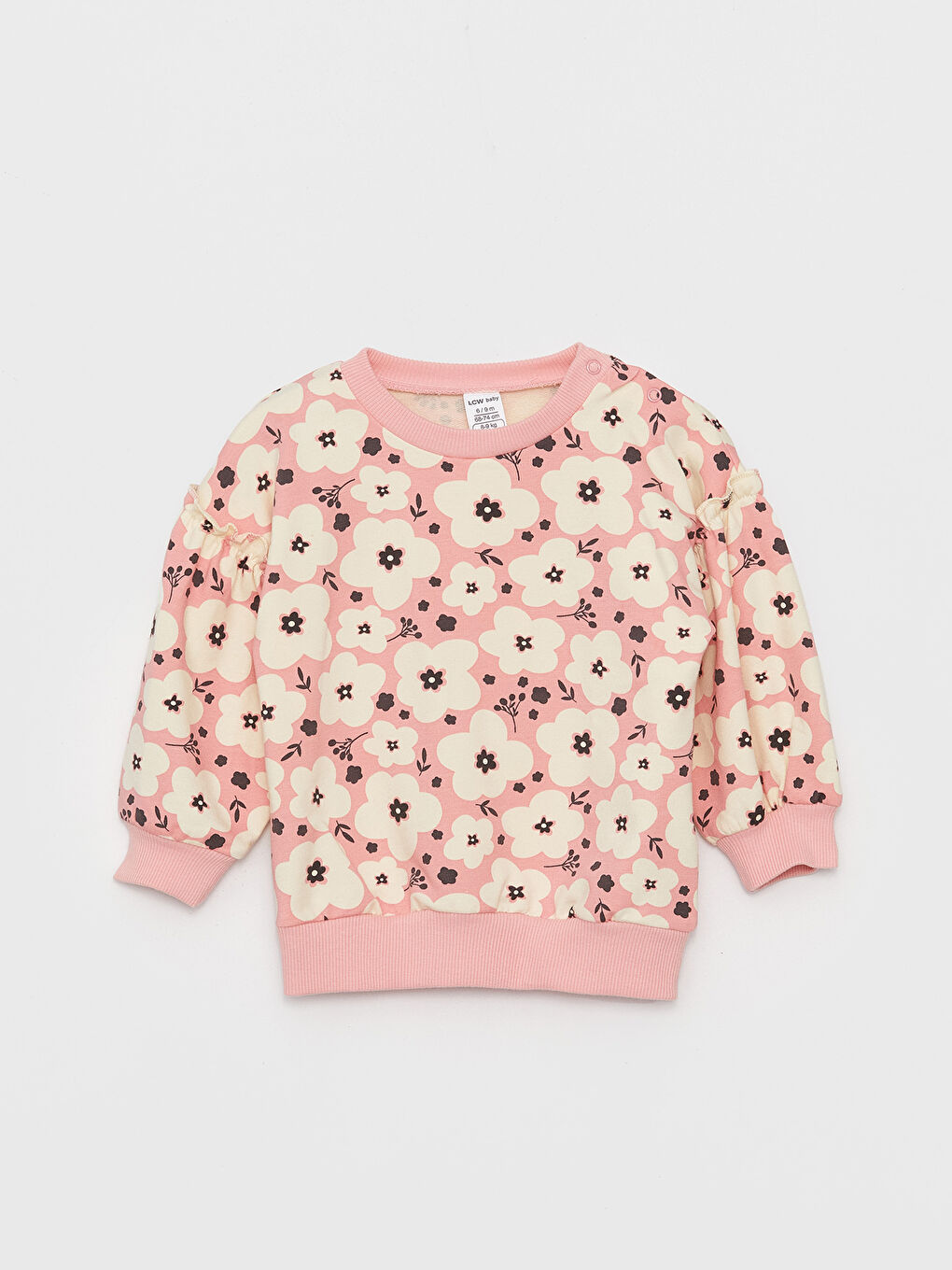 LCW baby Pembe Bisiklet Yaka Uzun Kollu Desenli Kız Bebek Sweatshirt ve Pantolon 2'li Takım - 1