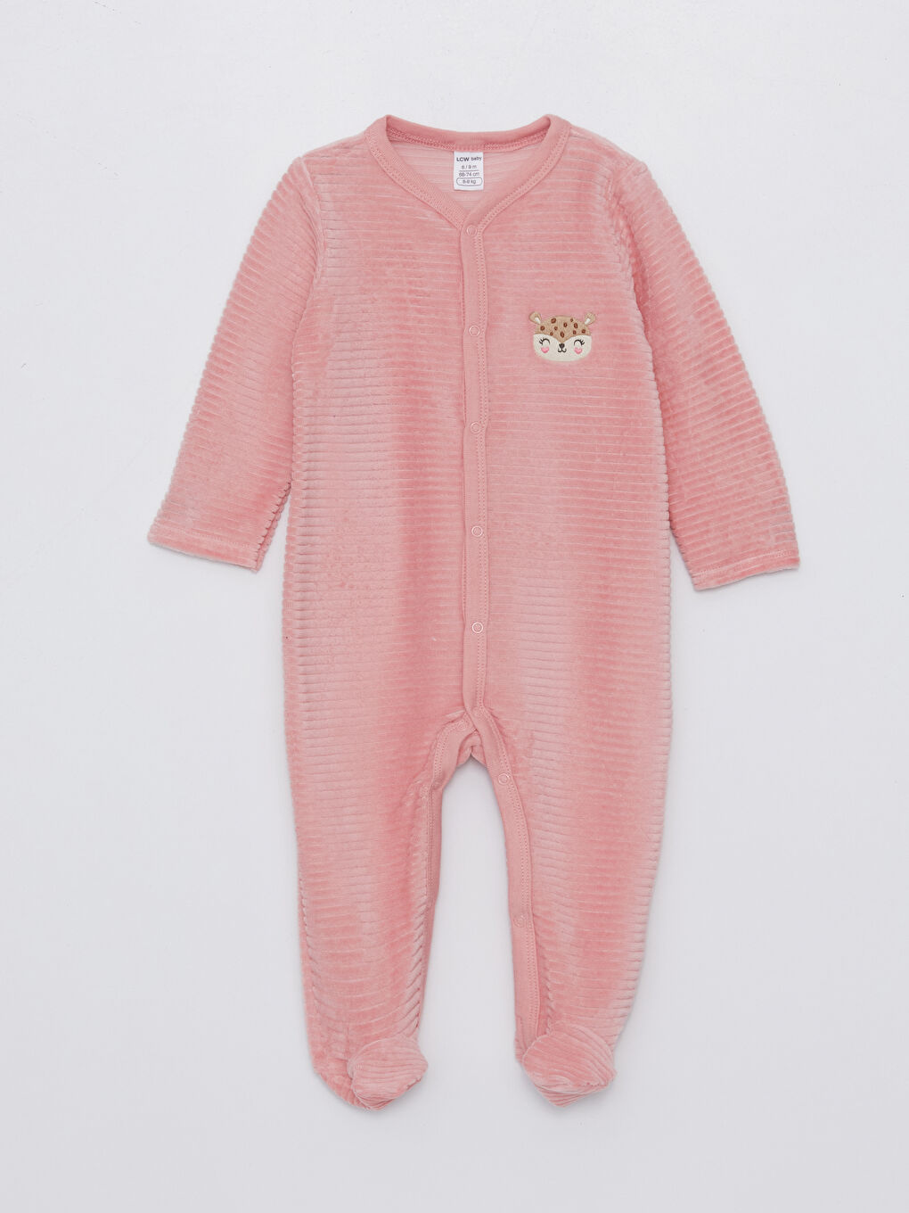 Pembe V Yaka Kadife Kız Bebek Tulum(0-12 Ay Patikli, 12 Ay+ Patiksiz)