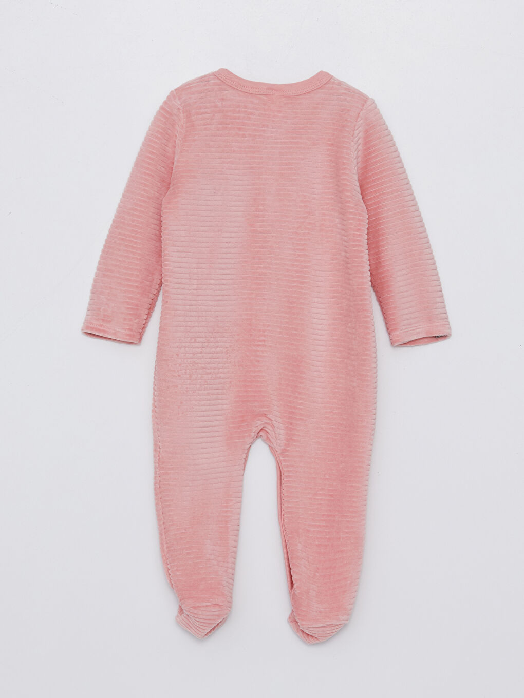 Pembe V Yaka Kadife Kız Bebek Tulum(0-12 Ay Patikli, 12 Ay+ Patiksiz)-1