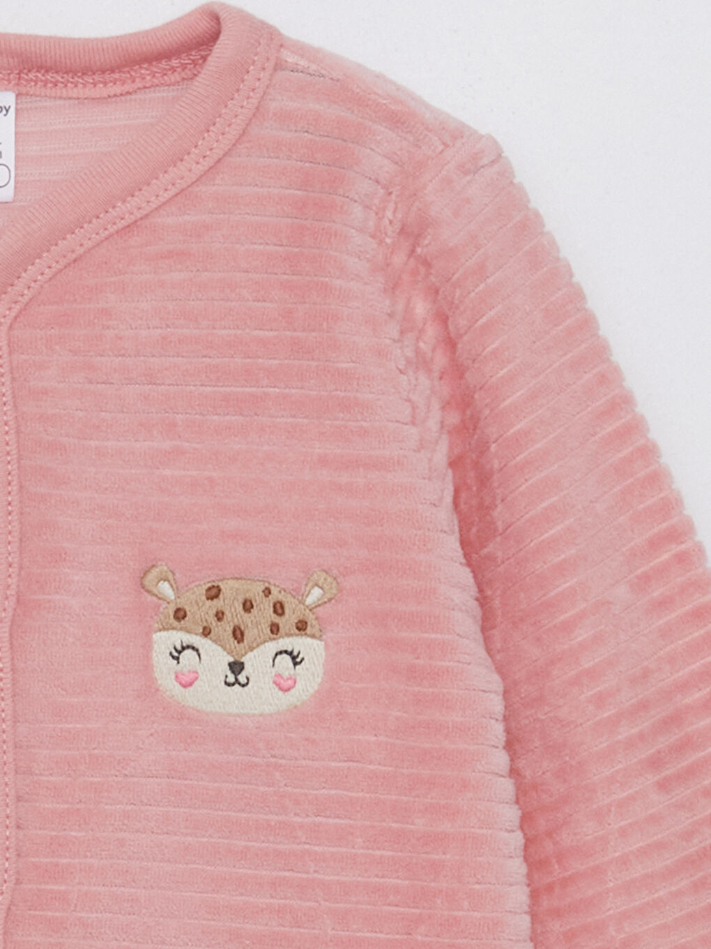 Pembe V Yaka Kadife Kız Bebek Tulum(0-12 Ay Patikli, 12 Ay+ Patiksiz)-2