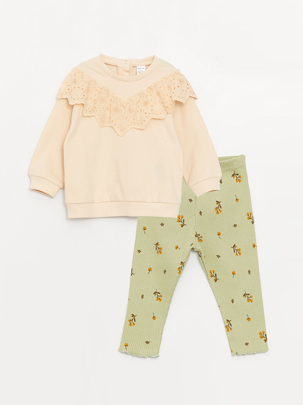 Crew Neck Long Sleeve Baby Girls' Sweatshirt and Tights 2 Pack Set