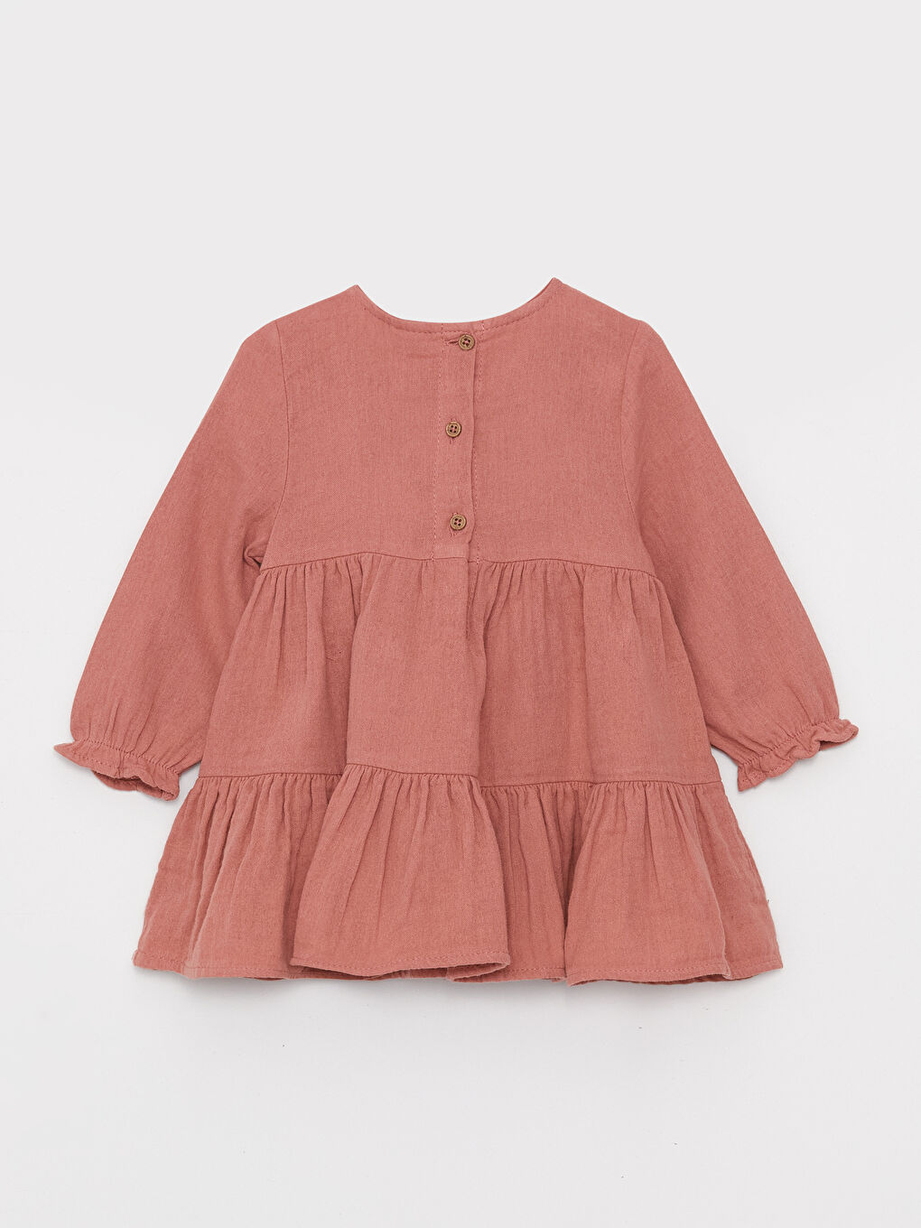 Pembe Bisiklet Yaka Kız Bebek Elbise ve Saç Bandı 2'li-1