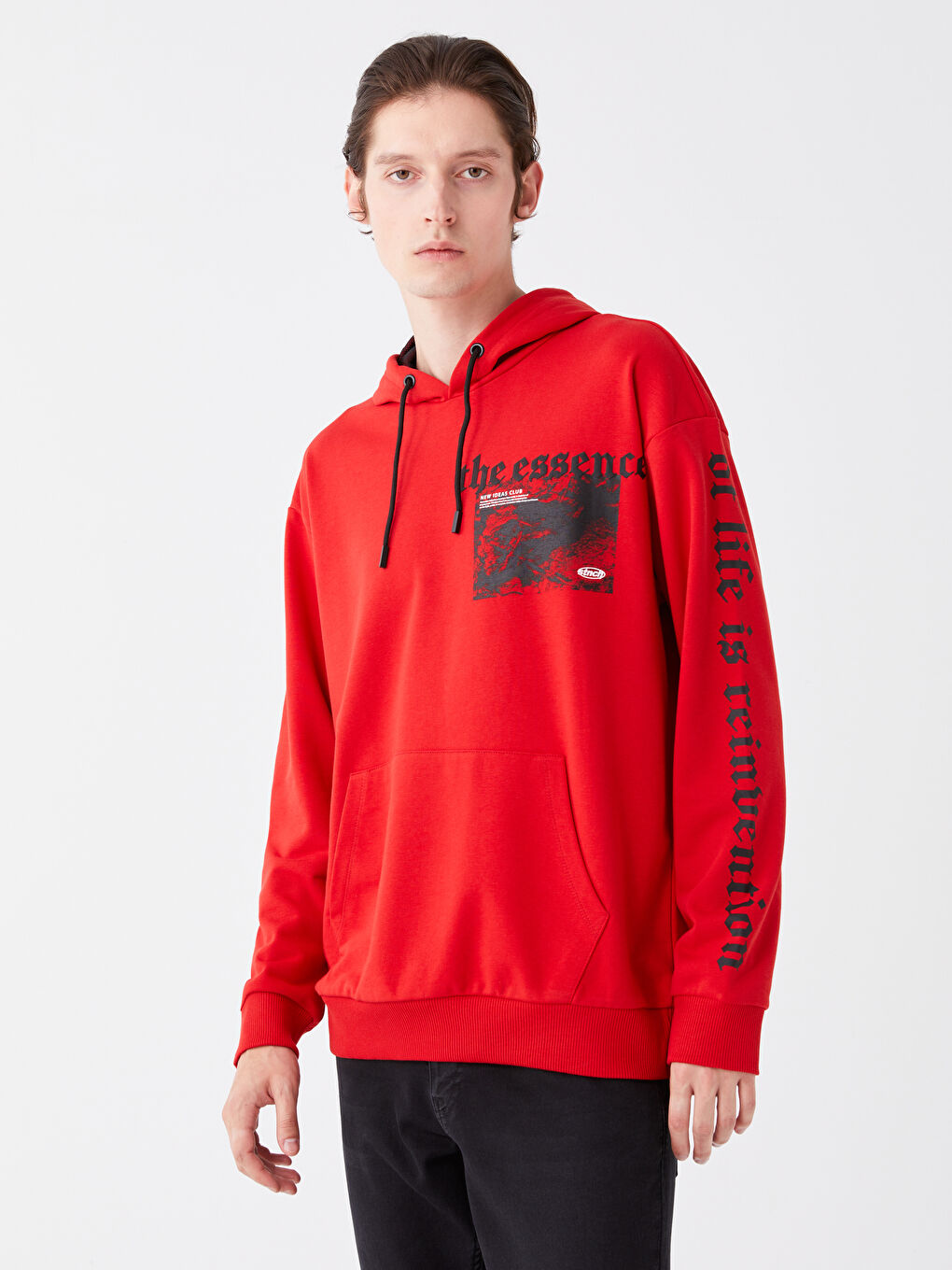 LCW Casual Kırmızı Uzun Kollu Baskılı Erkek Hoodie