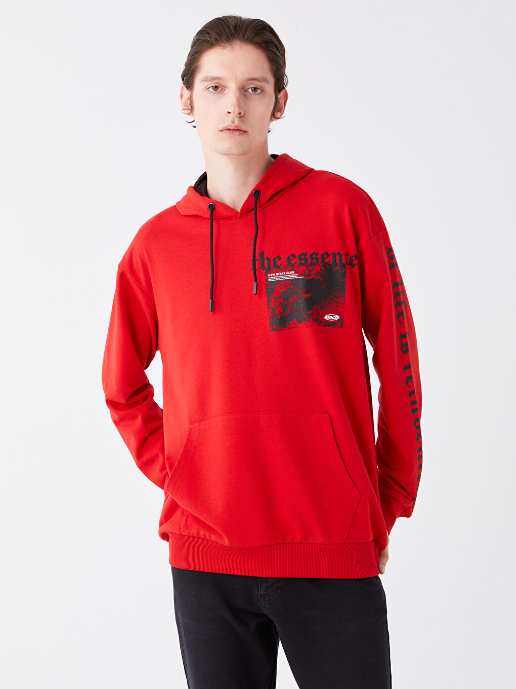 LCW Casual Kırmızı Uzun Kollu Baskılı Erkek Hoodie - 2