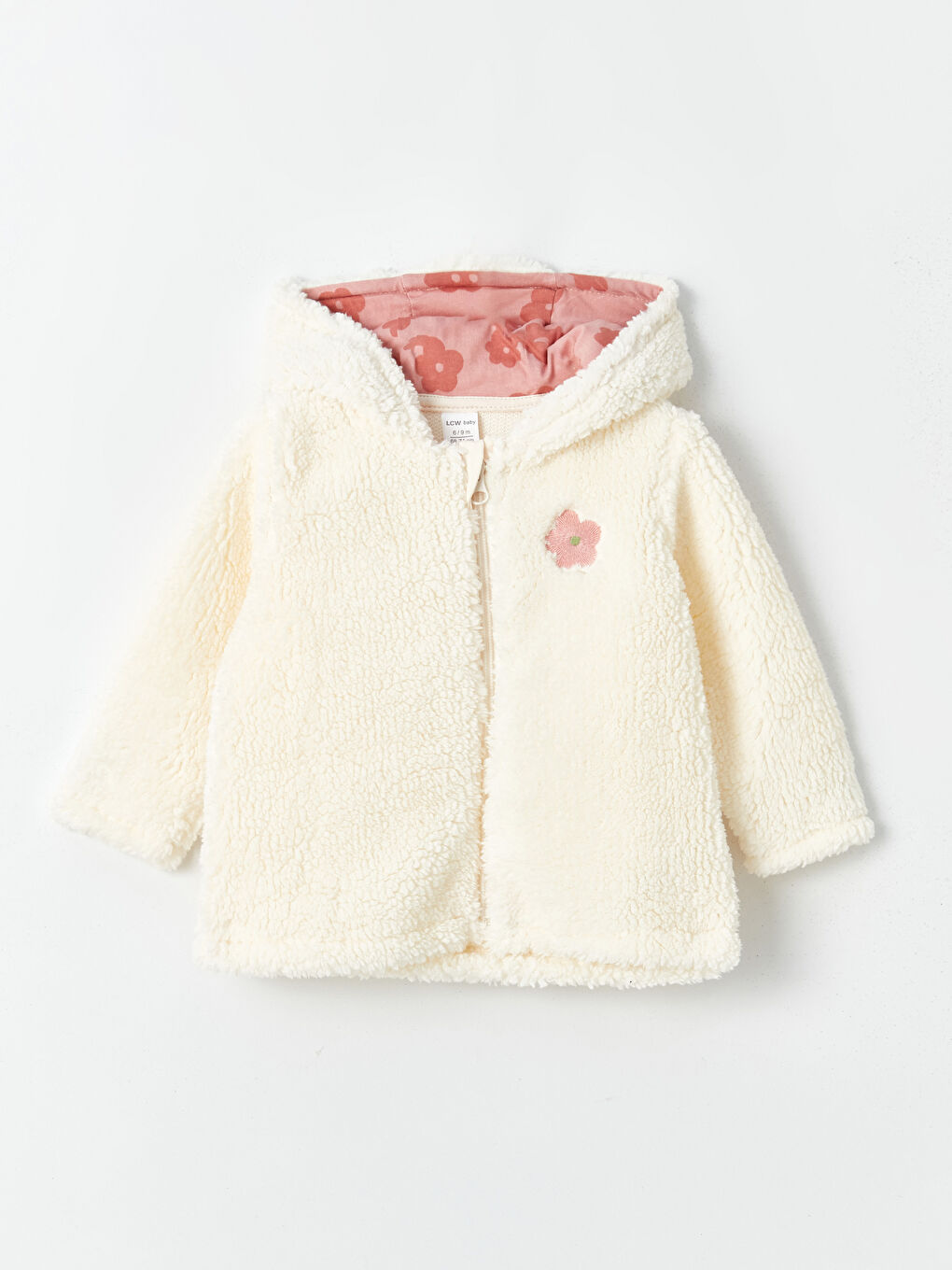 Ekru Kapüşonlu Pelüş Kız Bebek Mont