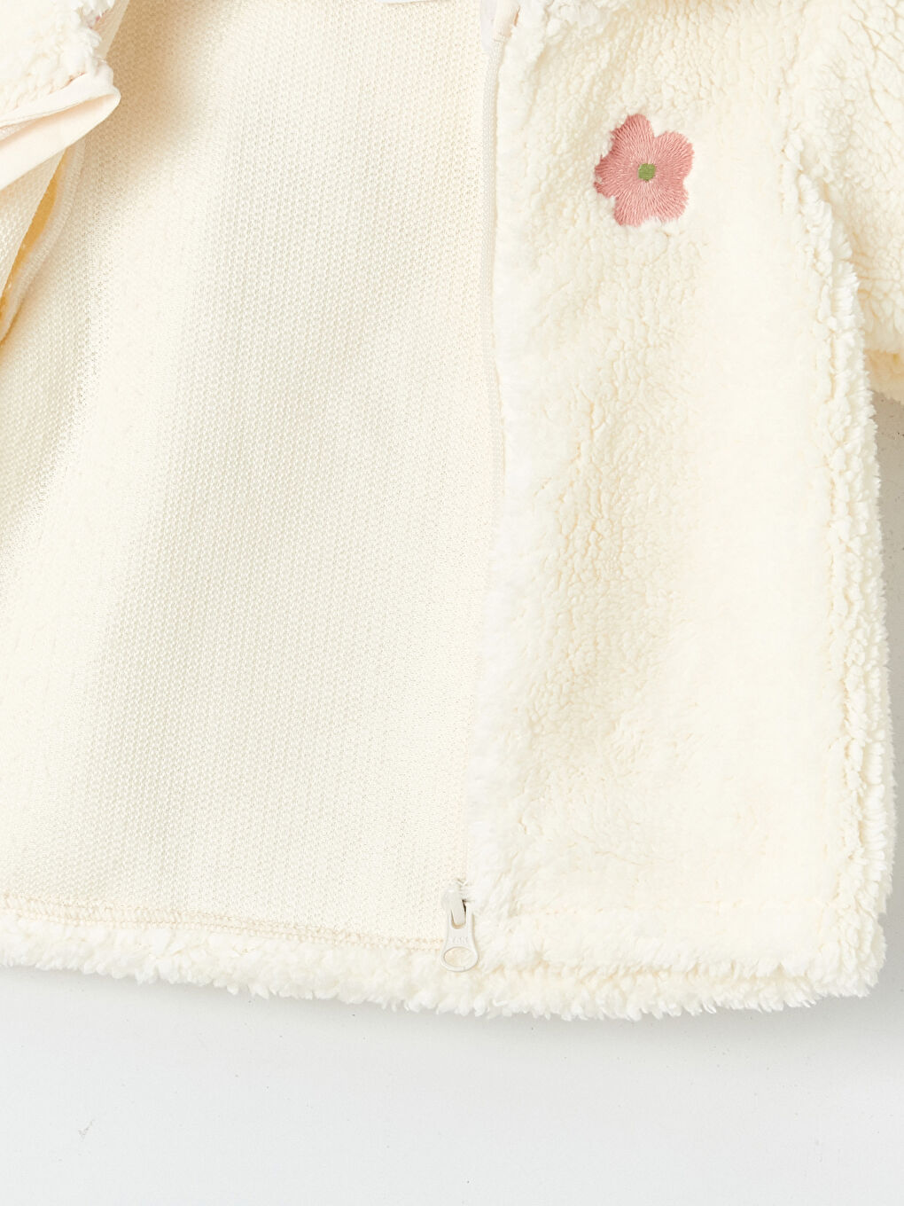 Ekru Kapüşonlu Pelüş Kız Bebek Mont-1