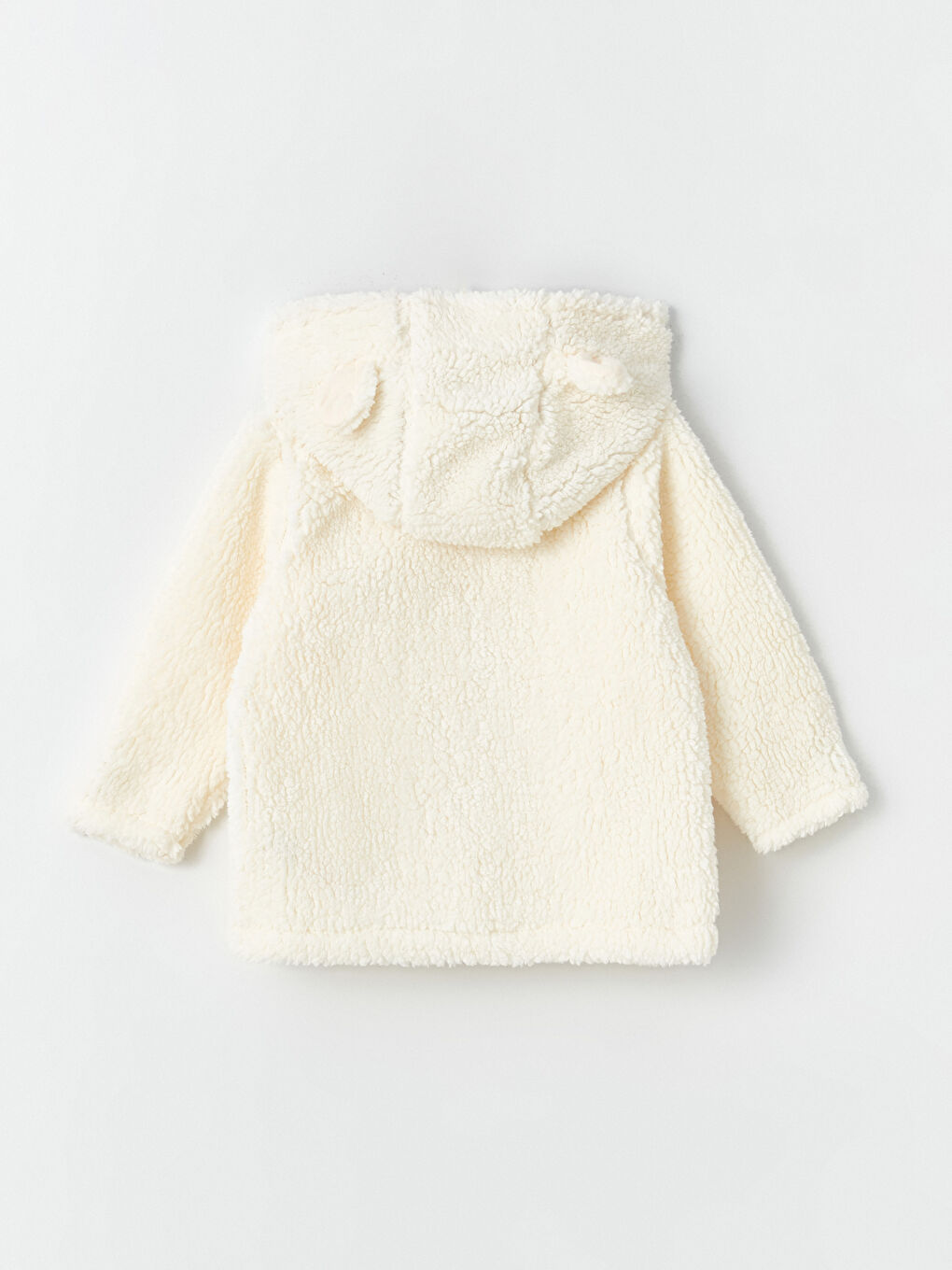 Ekru Kapüşonlu Pelüş Kız Bebek Mont-2