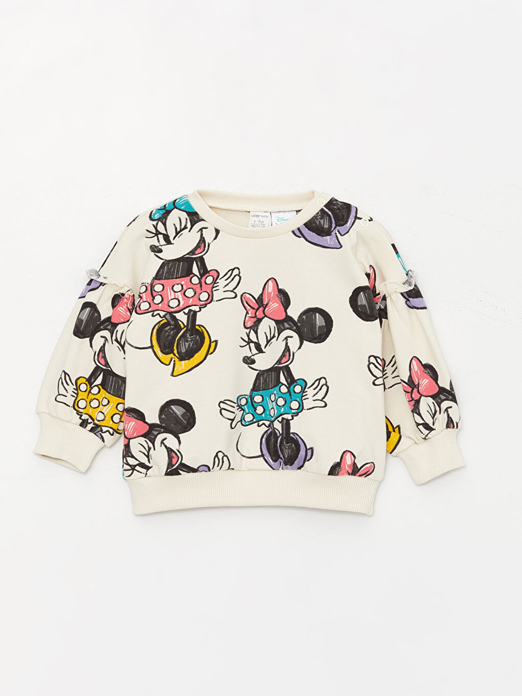 LCW baby Krem Baskılı Bisiklet Yaka Uzun Kollu Minnie Mouse Baskılı Kız Bebek Sweatshirt ve Pantolon 2'li Takım - 1