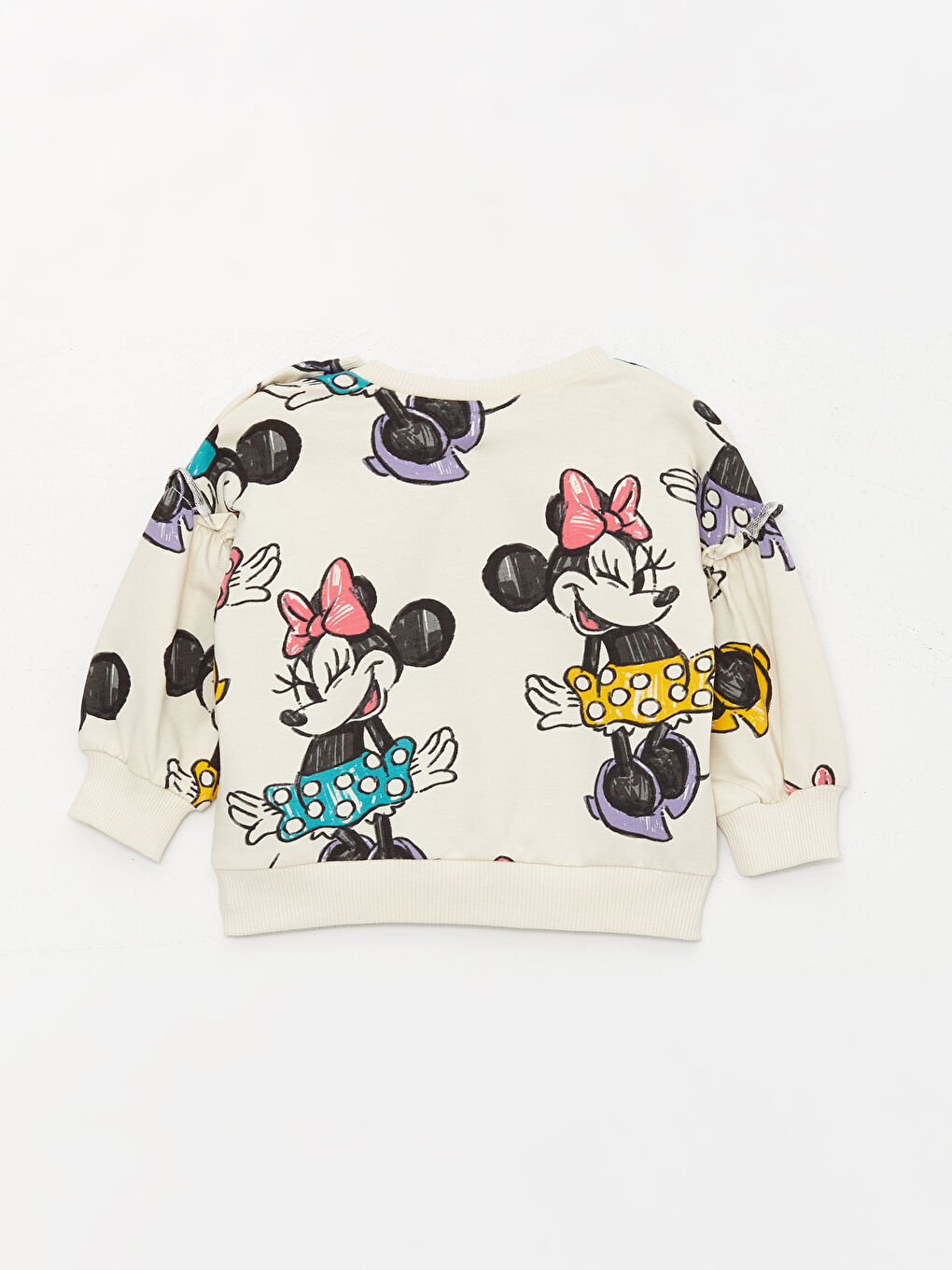 LCW baby Krem Baskılı Bisiklet Yaka Uzun Kollu Minnie Mouse Baskılı Kız Bebek Sweatshirt ve Pantolon 2'li Takım - 2