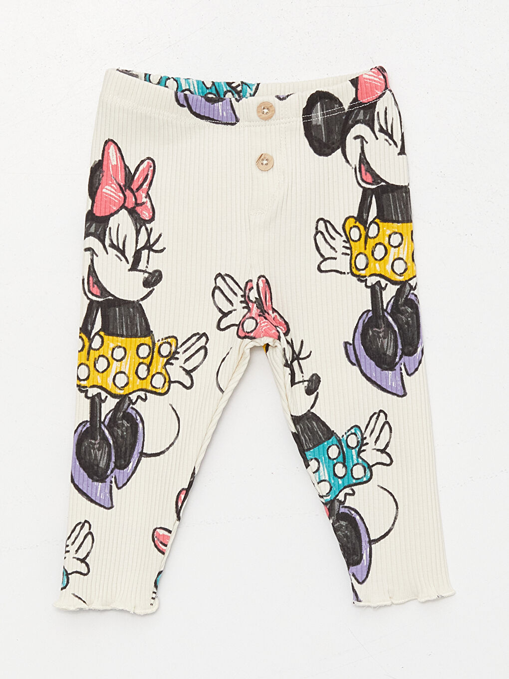 LCW baby Krem Baskılı Bisiklet Yaka Uzun Kollu Minnie Mouse Baskılı Kız Bebek Sweatshirt ve Pantolon 2'li Takım - 3