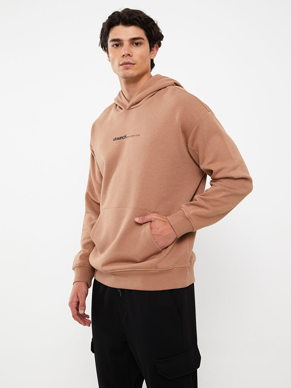 LCW Casual Açık Kahverengi Uzun Kollu Baskılı Erkek Hoodie - 2