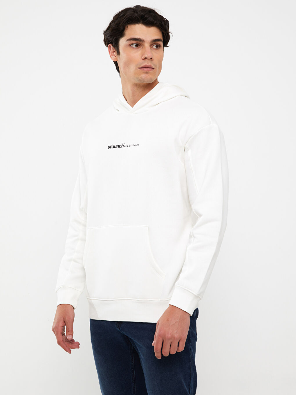 LCW Casual Kırık Beyaz Uzun Kollu Baskılı Erkek Hoodie - 2