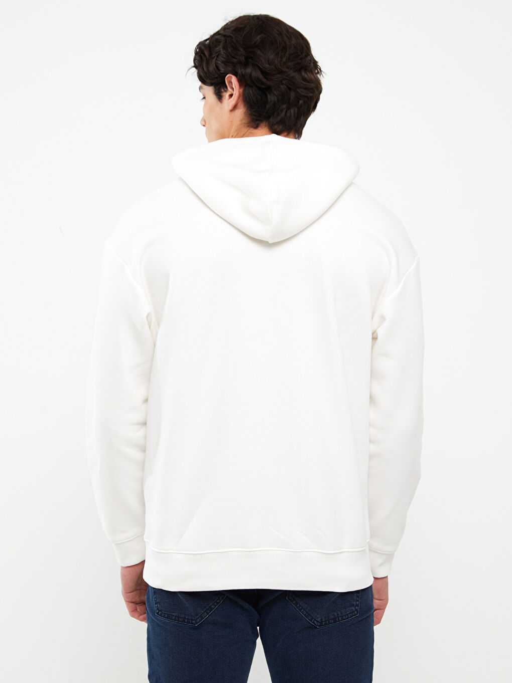 LCW Casual Kırık Beyaz Uzun Kollu Baskılı Erkek Hoodie - 4