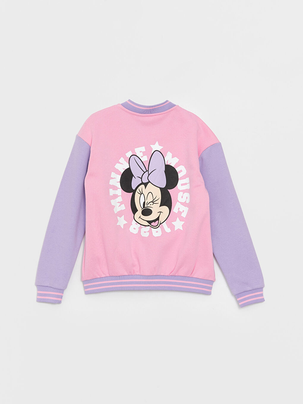 LCW Kids Pembe Minnie Mouse Baskılı Uzun Kollu Kız Çocuk Kolej Ceket - 1