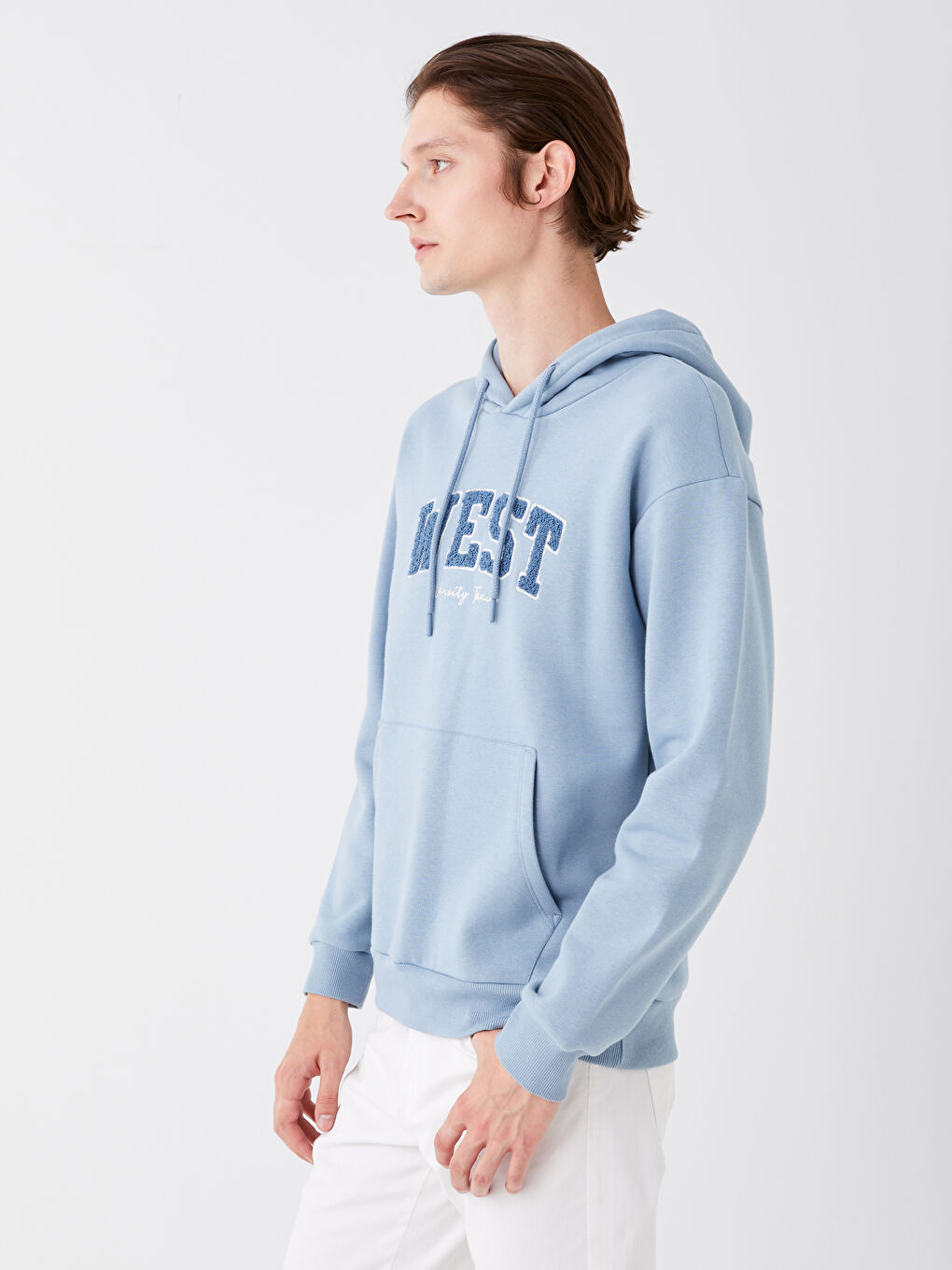 LCW Casual Mat Mavi Uzun Kollu Baskılı Erkek Hoodie