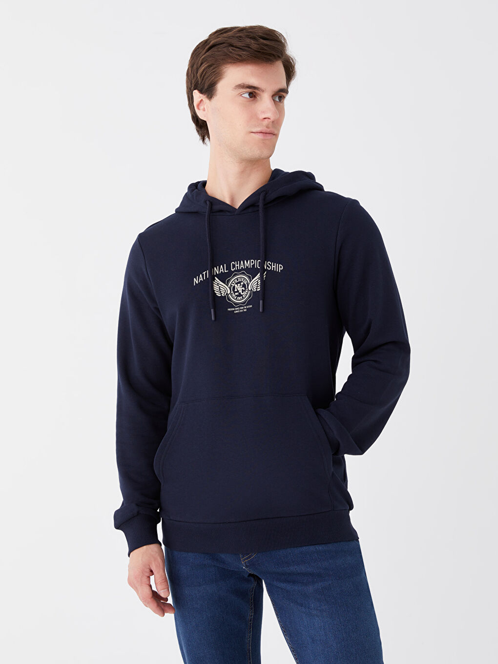 LCW Casual Lacivert Uzun Kollu Baskılı Erkek Hoodie - 1