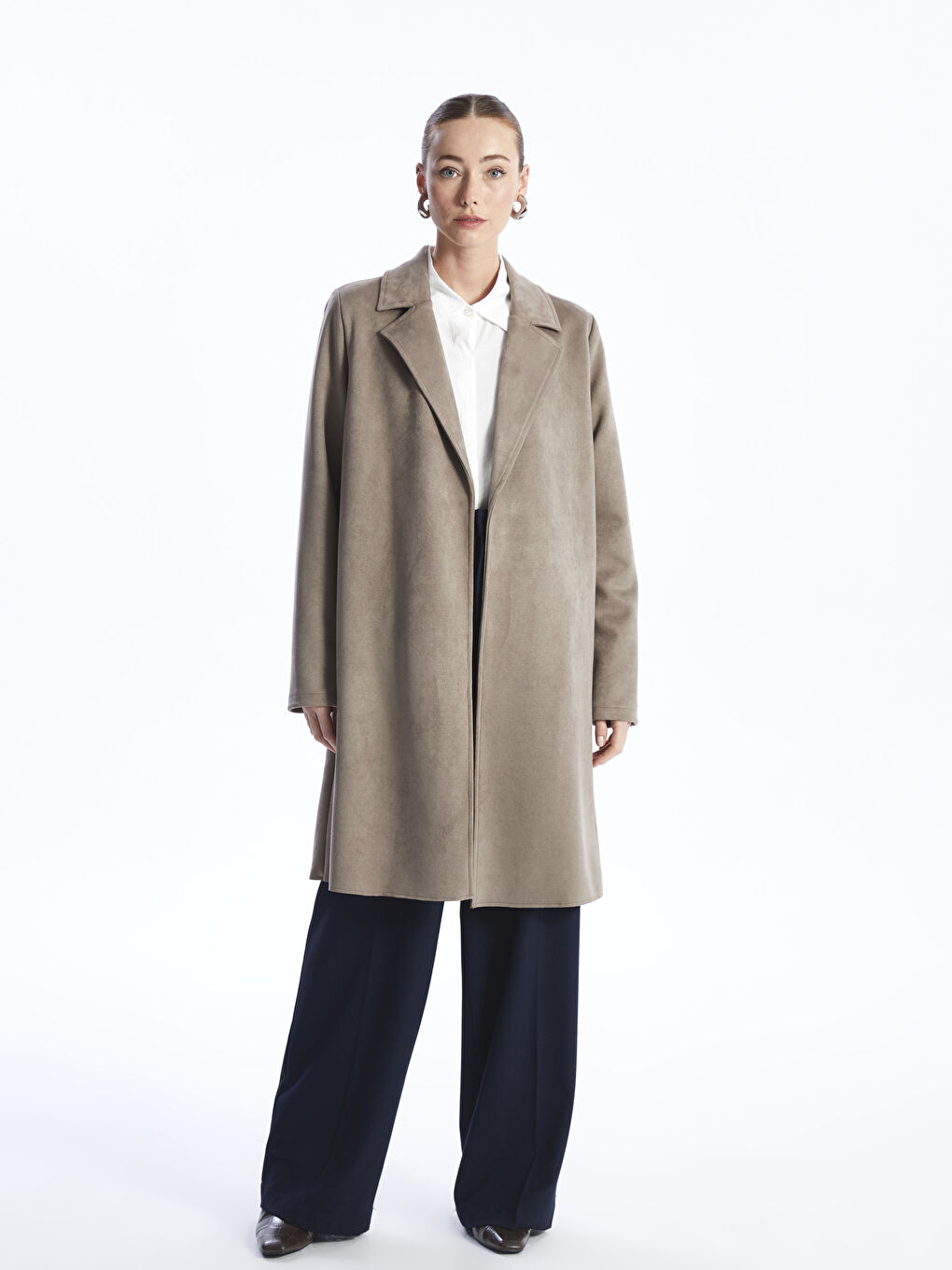 معطف واق من المطر ياقة الجاكيت مستقيمة كم طويل شامواه صناعي للسيدات