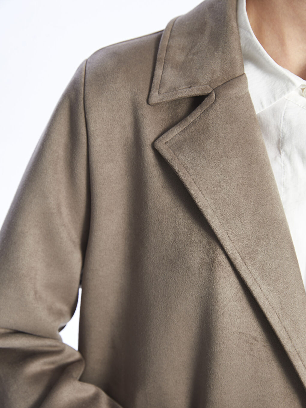 معطف واق من المطر ياقة الجاكيت مستقيمة كم طويل شامواه صناعي للسيدات-2