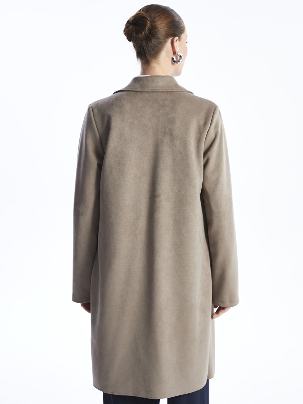 معطف واق من المطر ياقة الجاكيت مستقيمة كم طويل شامواه صناعي للسيدات-4