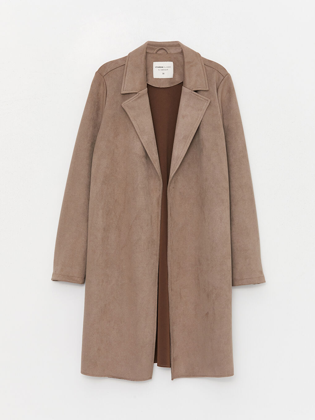 معطف واق من المطر ياقة الجاكيت مستقيمة كم طويل شامواه صناعي للسيدات-5