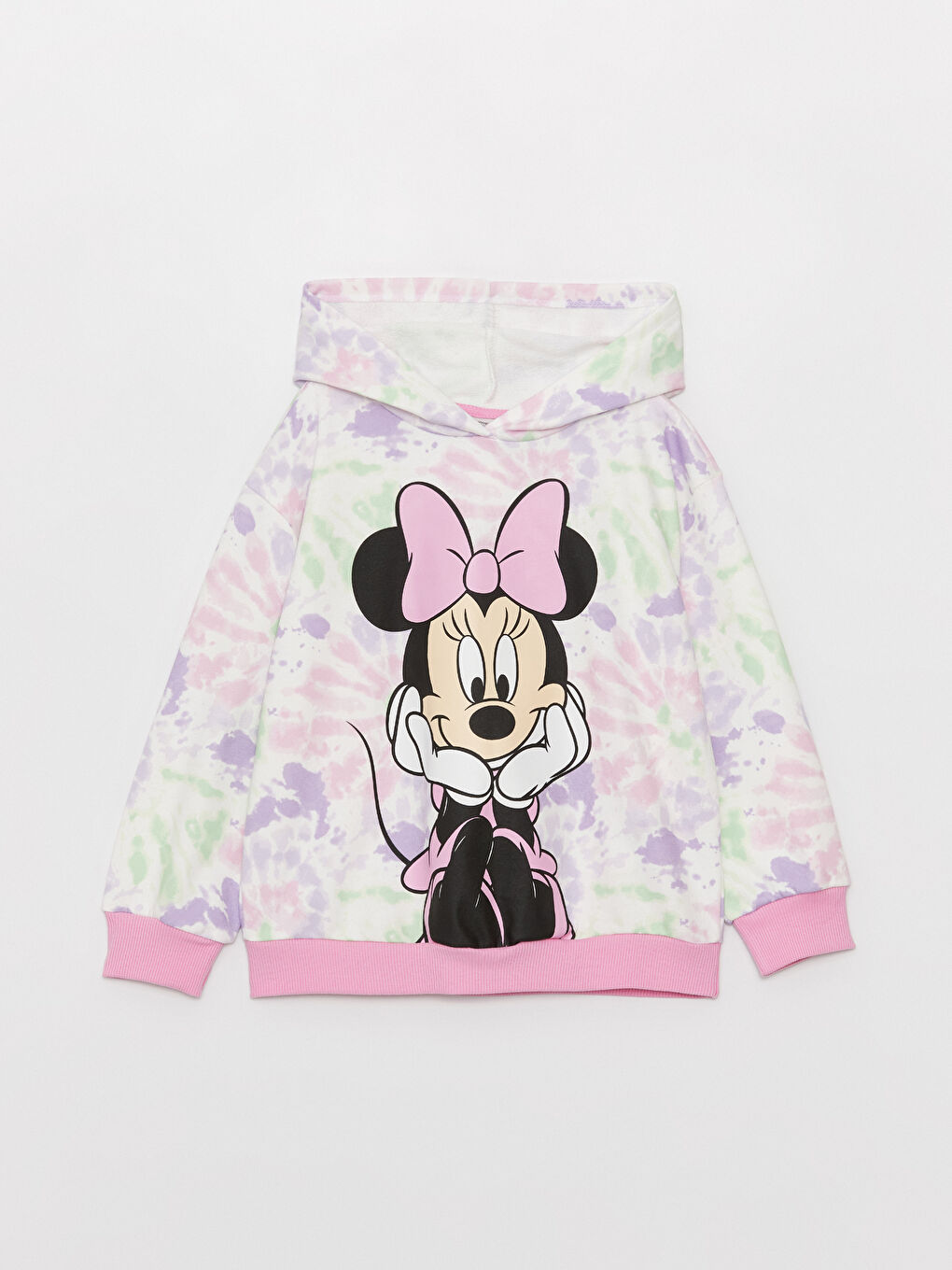 LCW Kids Pembe Minnie Mouse Baskılı Uzun Kollu Kız Çocuk Hoodie