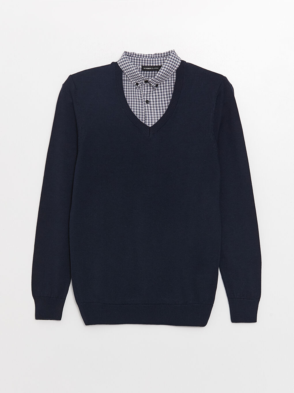 بلوفر تريكو بياقة قميص كم طويل للرجال-5