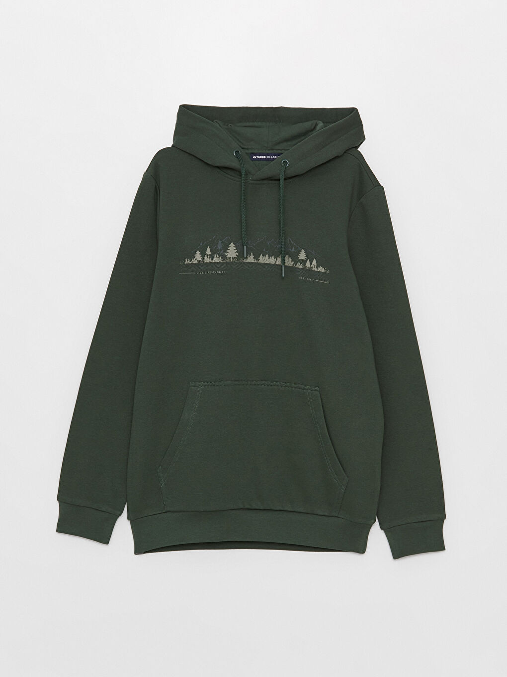 LCWAIKIKI Classic Orta Yeşil Uzun Kollu Baskılı Erkek Hoodie - 5