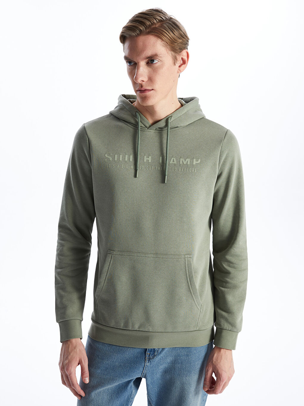 LCWAIKIKI Classic Yeşil Uzun Kollu Baskılı Erkek Hoodie