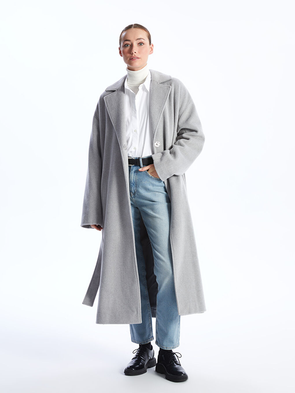 LCWAIKIKI Classic Jacket Collar Plain Oversize Women's Wool Coat -W33942Z8-LAL