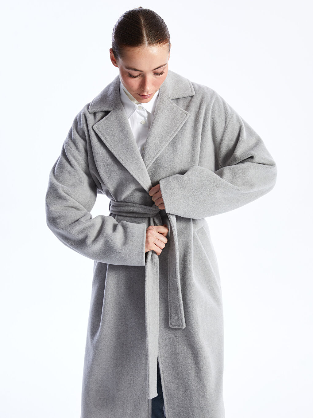 LCWAIKIKI Classic Jacket Collar Plain Oversize Women's Wool Coat -W33942Z8-LAL