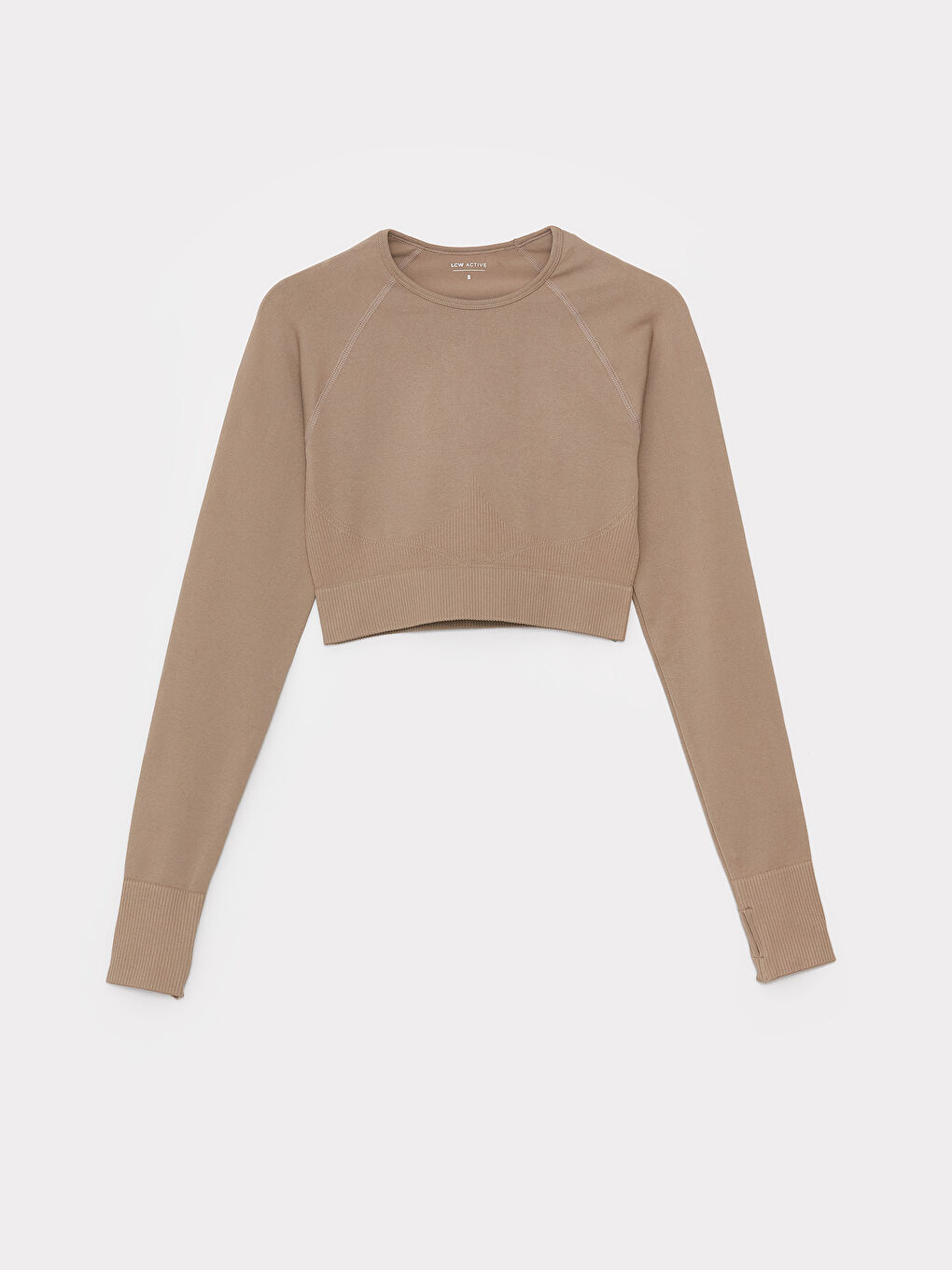 Crew Neck Plain Long Sleeve Women's Crop Top-5
