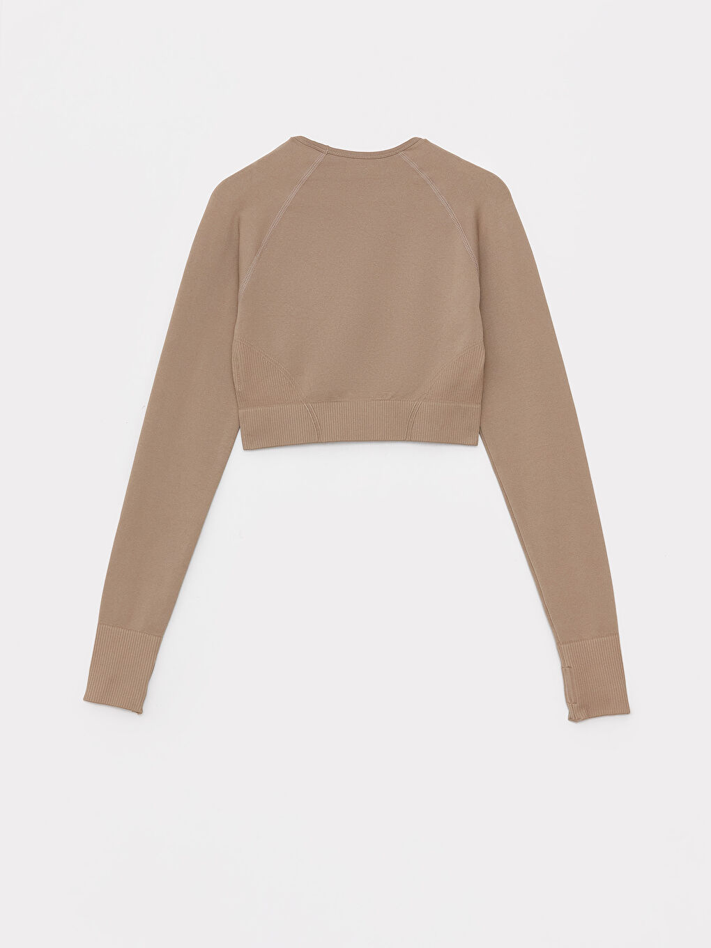 Crew Neck Plain Long Sleeve Women's Crop Top-6